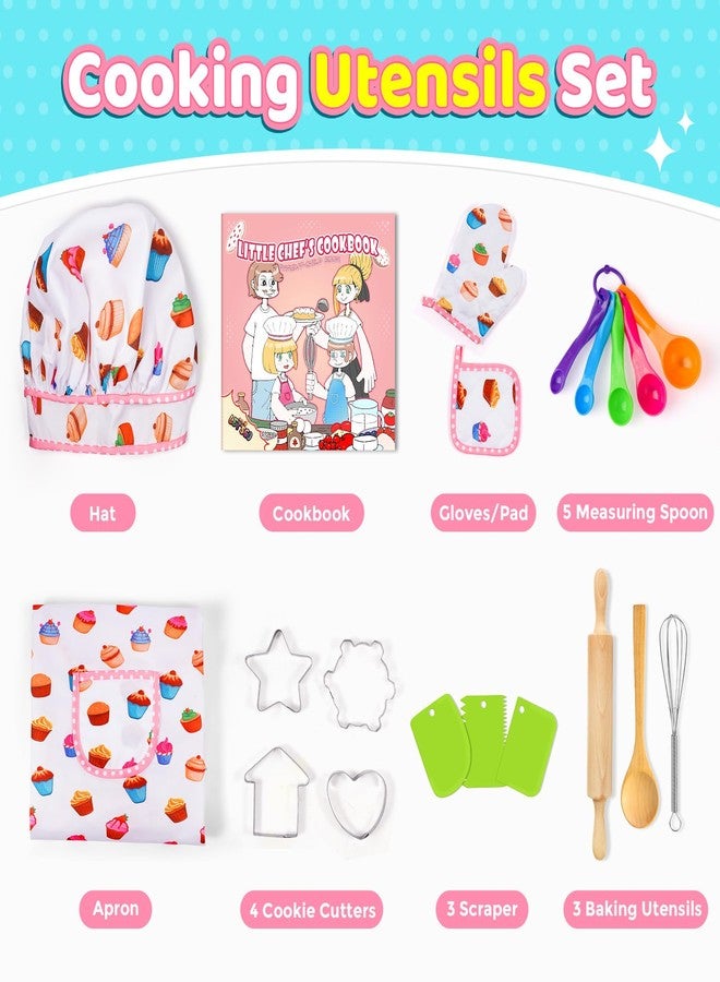Toyze هدايا عيد ميلاد من تويز للفتيات من عمر 3 إلى 8 سنوات، مريلة لطيفة للفتيات، طقم طبخ للأطفال، ألعاب للأطفال الصغار، قبعة ومريلة طاهٍ للأطفال، هدايا صغيرة لعيد الفصح وعيد الميلاد، لون أبيض مع كتاب طبخ - Image 3